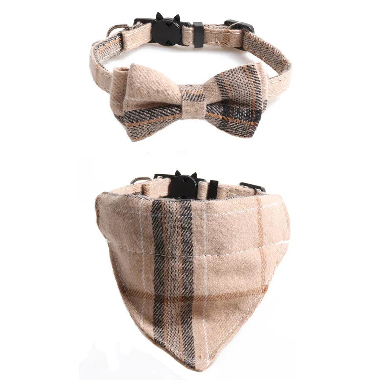 Plaid Pets Cat Collar Accessories Adjustable Kitten Bibs Cute Bowknot Chihuahua Bandana Safety Buckle Puppy Rabbits Necklace