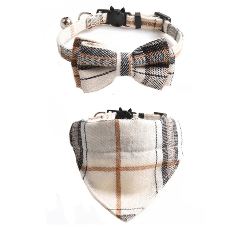 Plaid Pets Cat Collar Accessories Adjustable Kitten Bibs Cute Bowknot Chihuahua Bandana Safety Buckle Puppy Rabbits Necklace